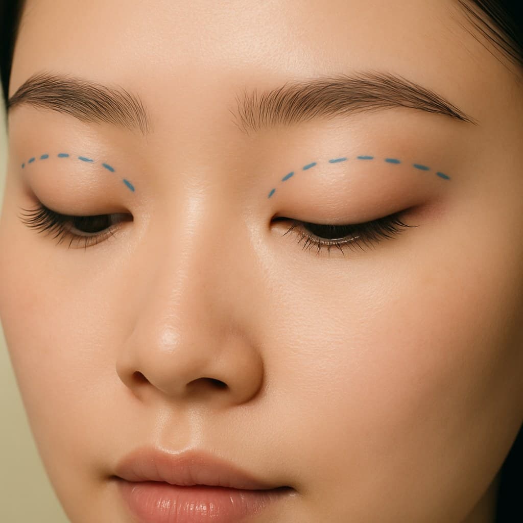 Asian eyelid image with surgical planning markings