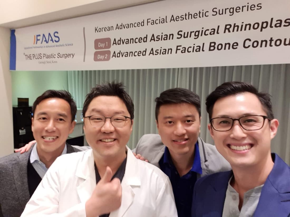 Dr Jeremy Sun with Dr Kim Taek Kyun during rhinoplasty training
